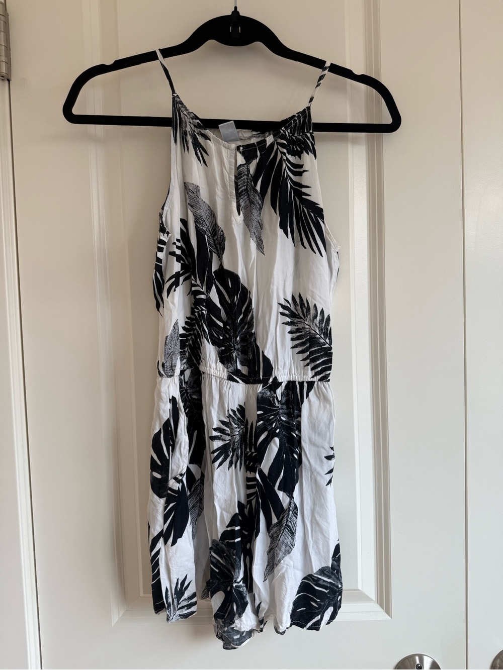 Old Navy Black and White Palm-Print Romper